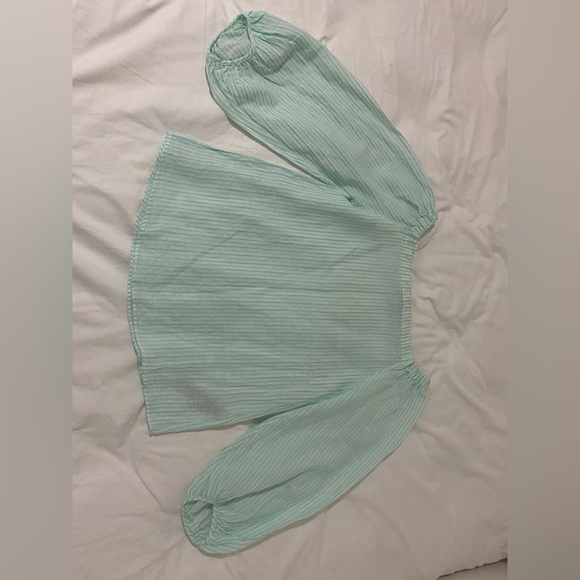 Mint green and white striped linen blouse - Picture 5 of 5